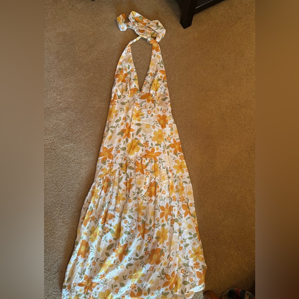 Billabong Floral Maxi Dress in Orange, White, Yellow, and Green